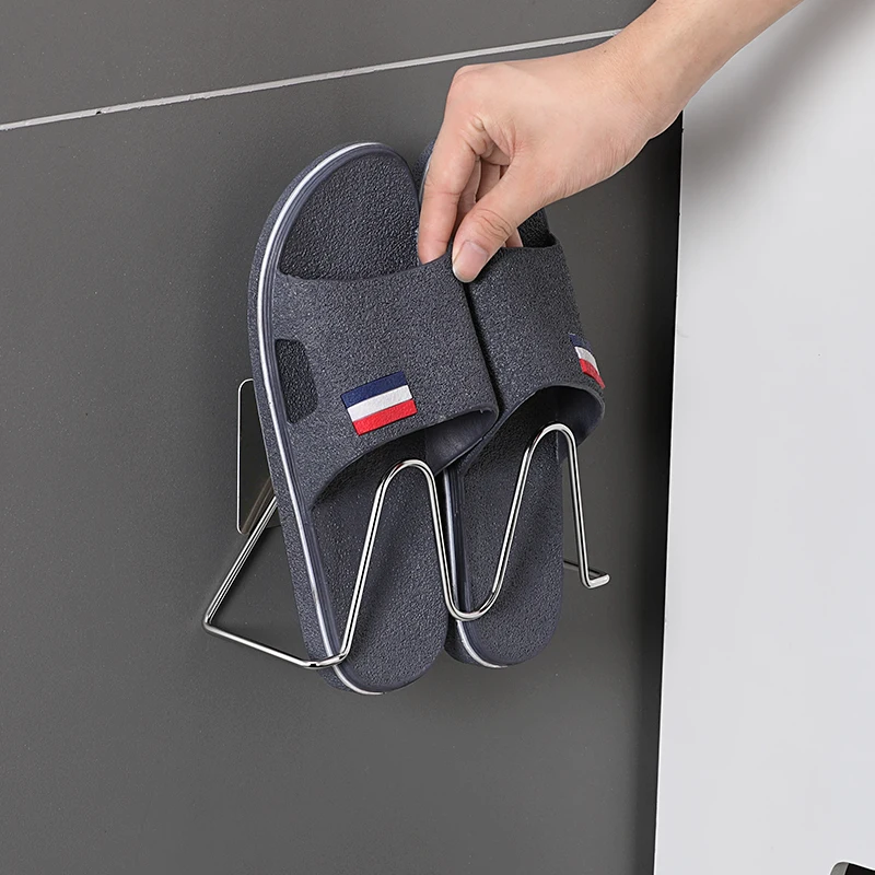 
Home bathroom door stainless steel shoe rack wall hanging wall mounted space saving cheap slipper rack 