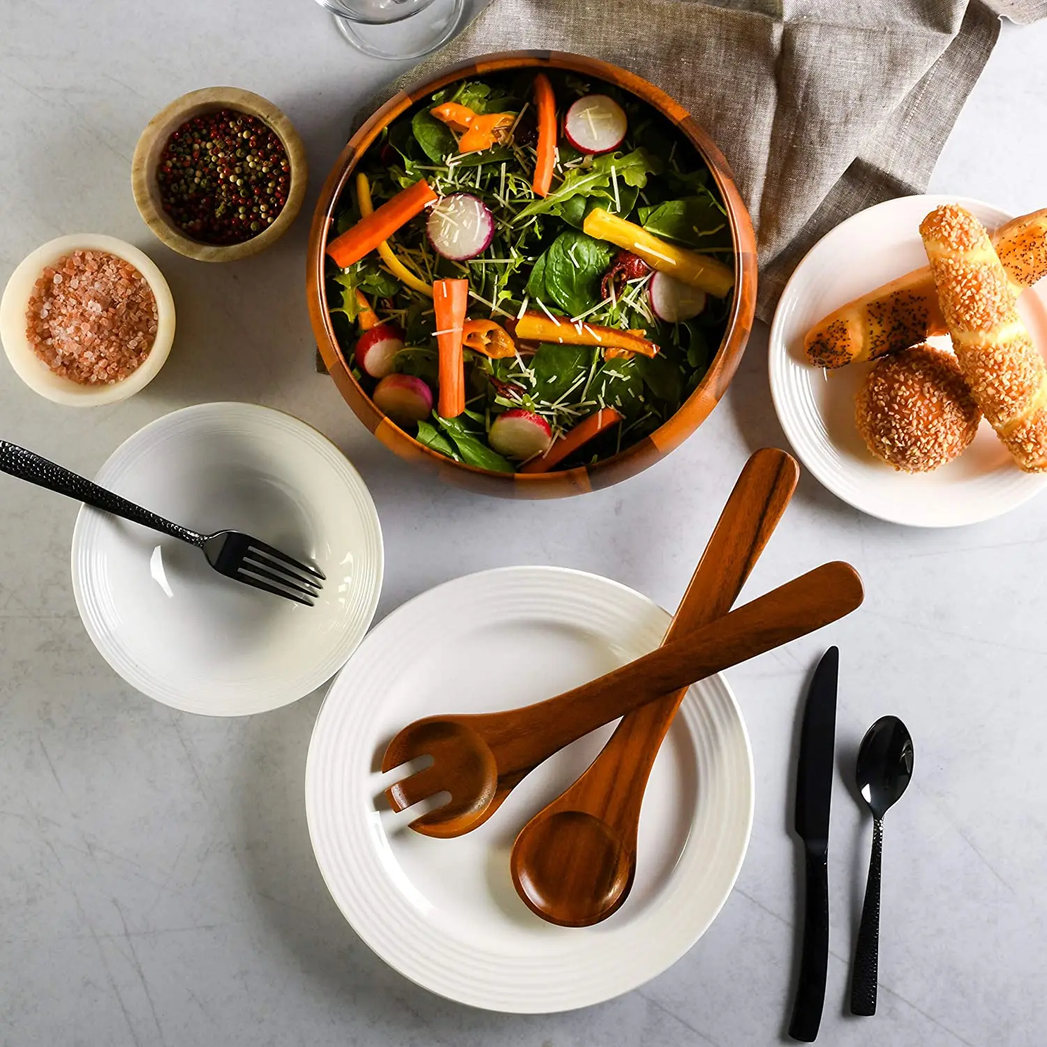 XH Acacia Wood Salad Bowl set of 3 pcs with salad server