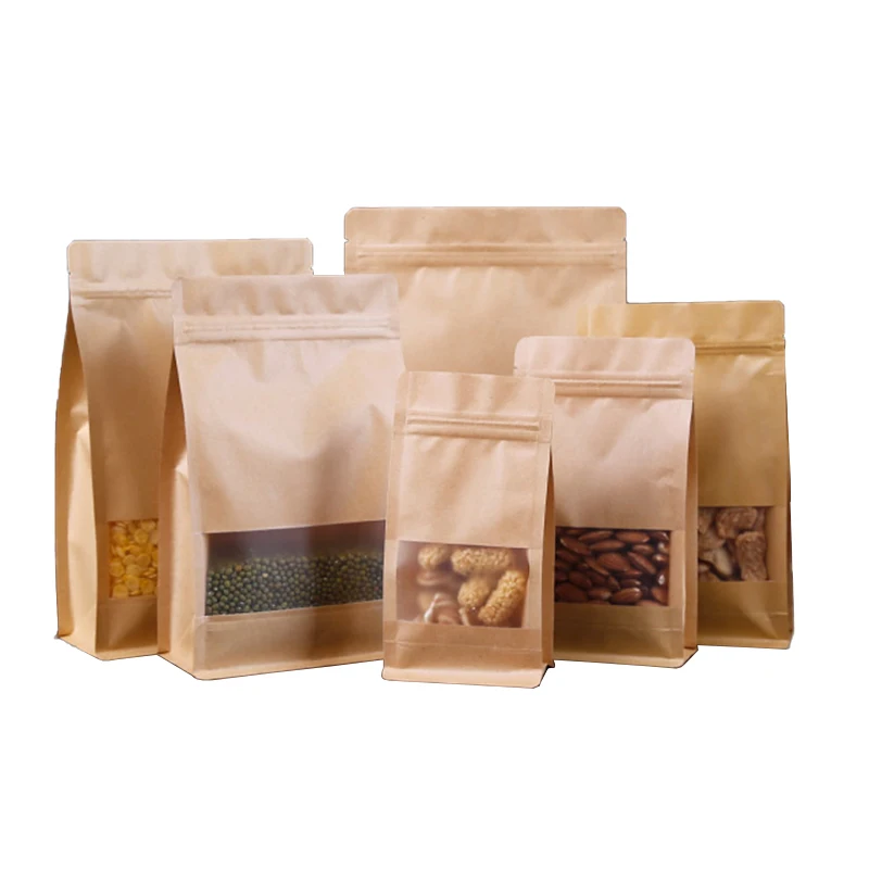 Reliable Supplier Kraft Paper Zipper Bag Flat Bottom High Quality Textures Brown Paper Bags