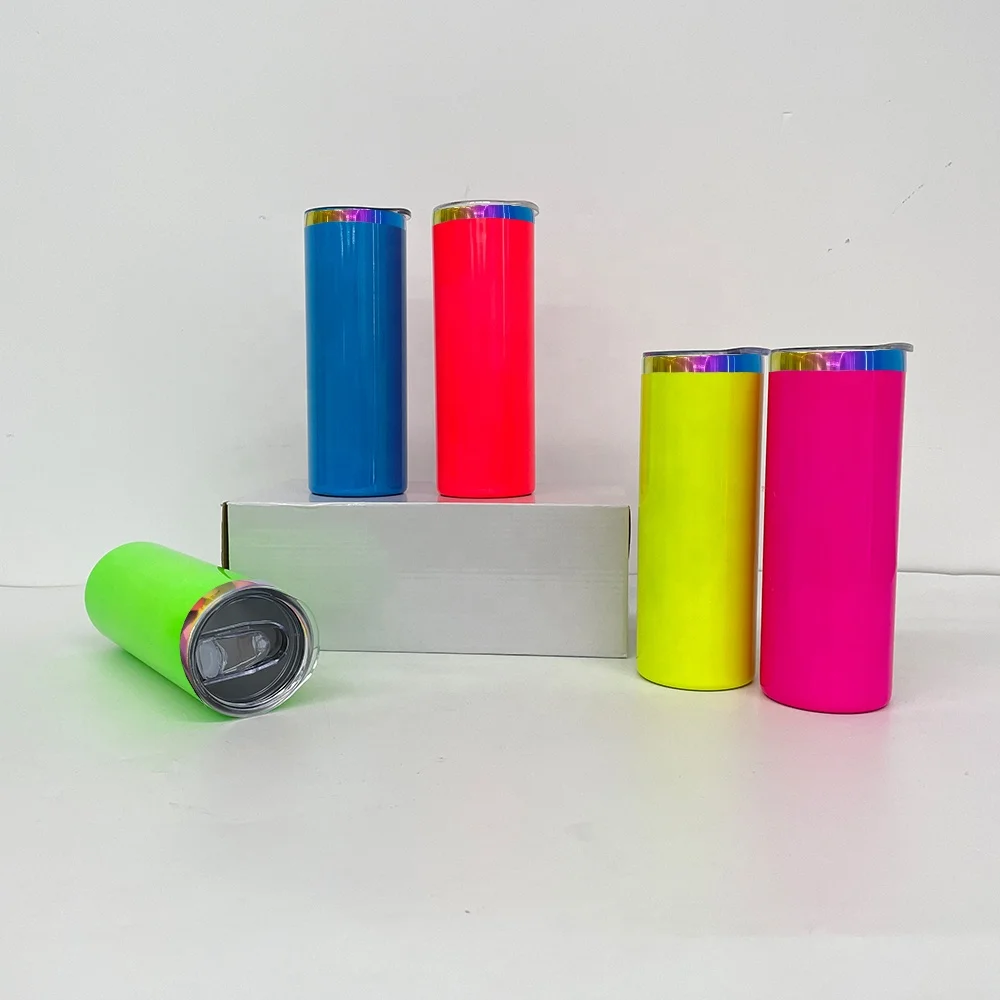 glossy mirror custom Fluorescent Neon colored rainbow underneath 20oz tumbler with lid for laser engraving