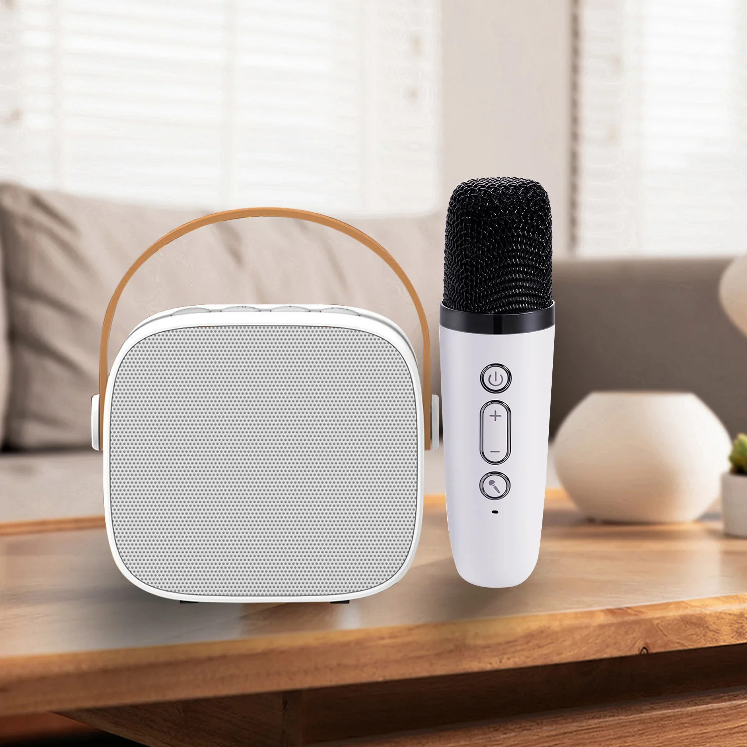 Mini BT Music Player Amplifier Portable Karaoke Speaker with Wireless handheld Microphone