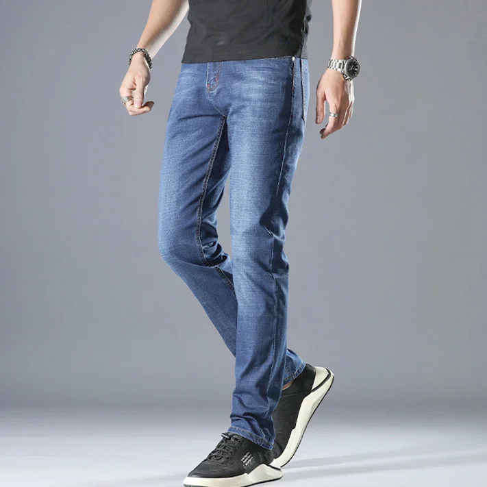 High Quality Usa Sized Light Blue stretchy Skinny zipper stripe Mens Jeans Sets in the 2022