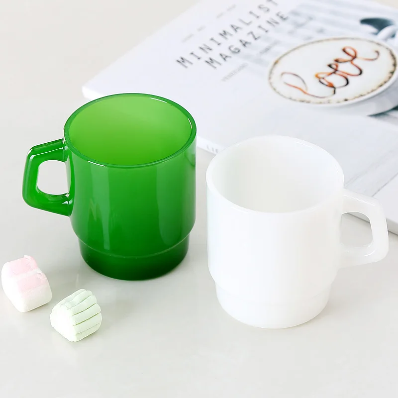 Drinking glass mug Creamy colored opal Emerald green cup Chinese Jade glasses