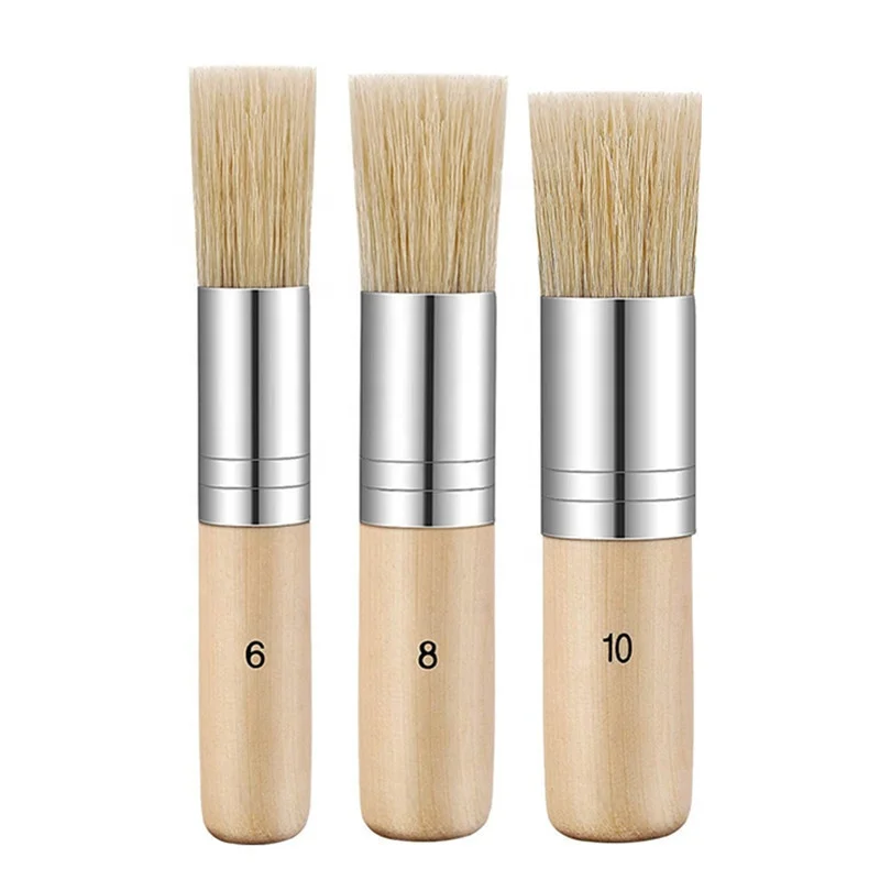 3pcs Wooden Stencil Brush Hog Bristle Brush Acrylic Oil Painting Stenciling Tool for Student Painter for Wholesale