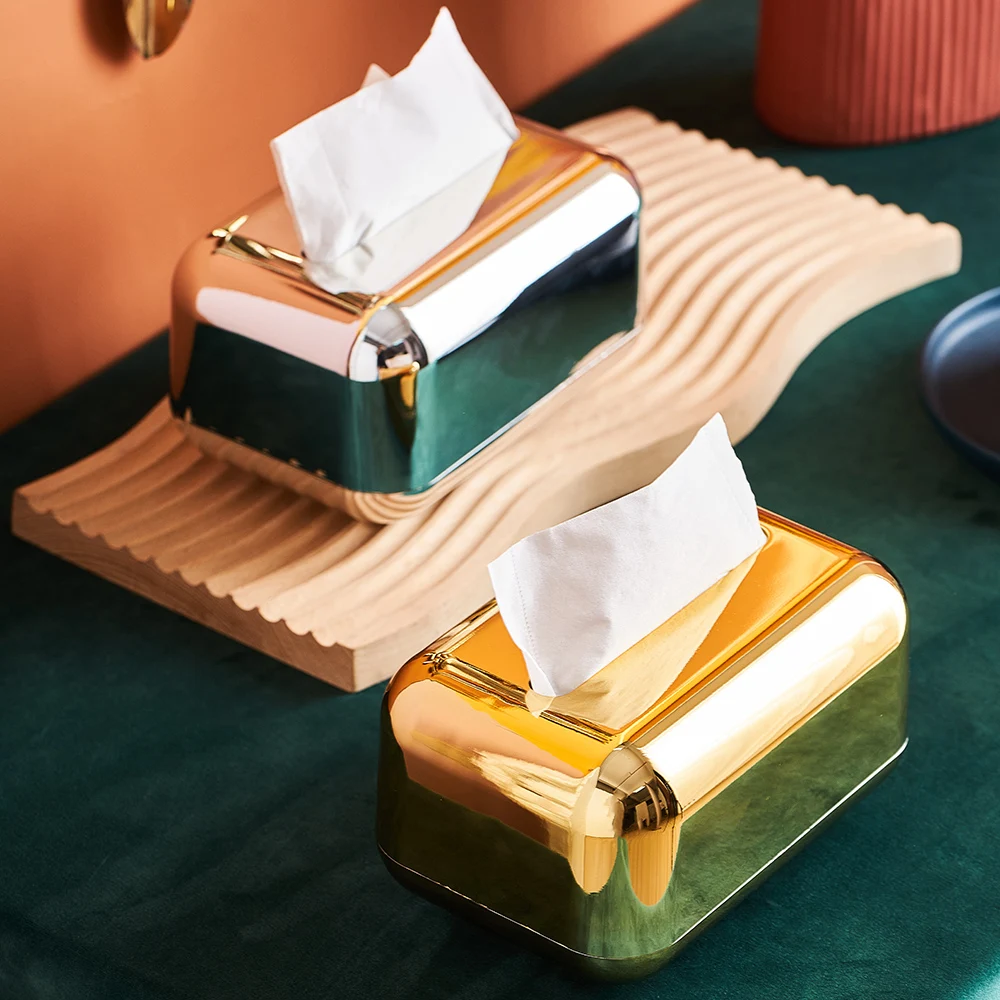 Luxury Golden Storage Box Napkin Holder Kitchen Paper Case Organizer Desktop Tissue Boxes