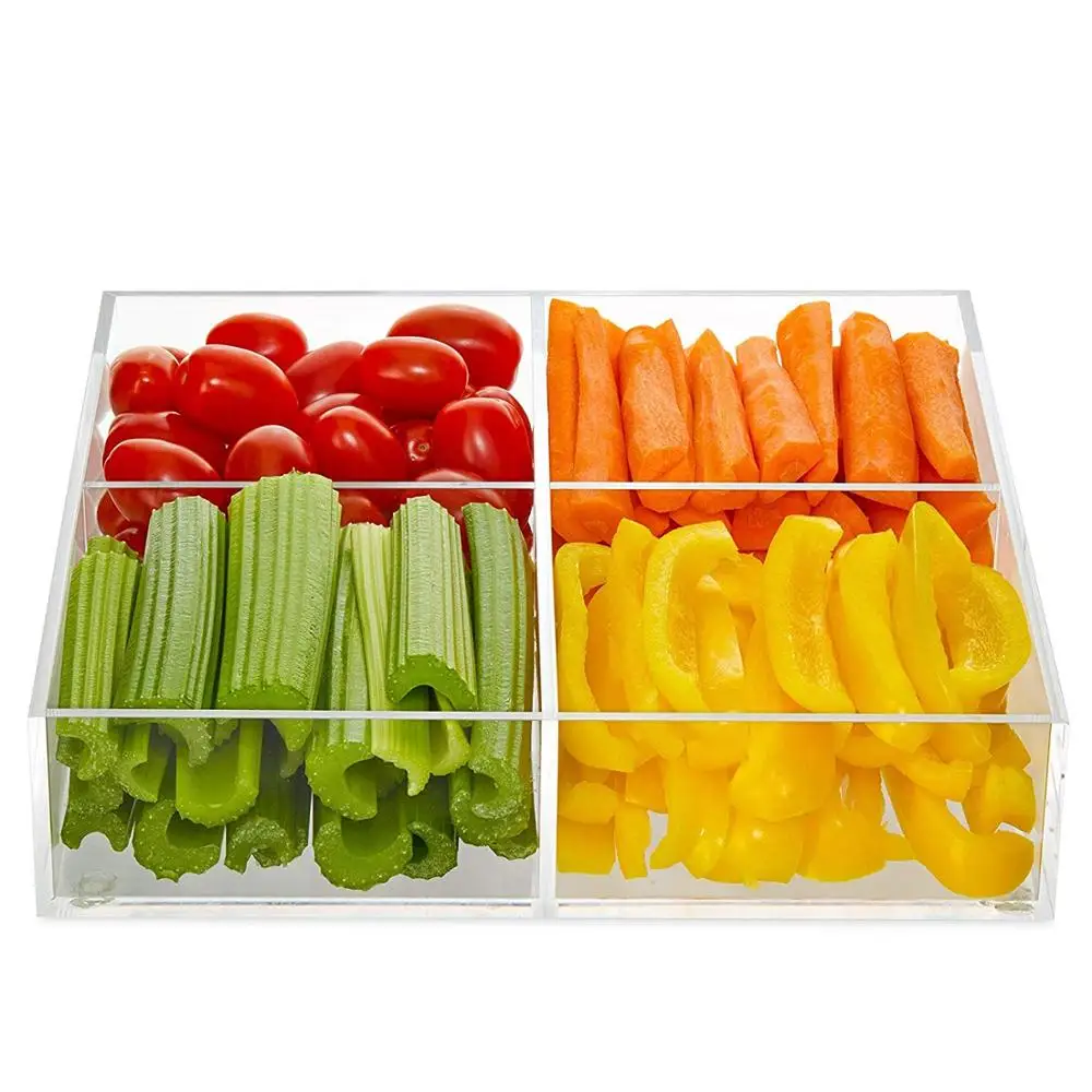 High Quality Clear Food Box Tray 4 Sectional Custom Acrylic Trays