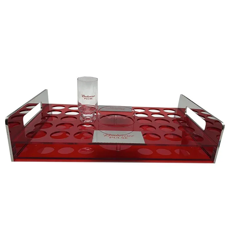 Custom Acrylic Bottle Service Tray Acrylic Shot Glasses Holder Acrylic Wine Glass Display Stand
