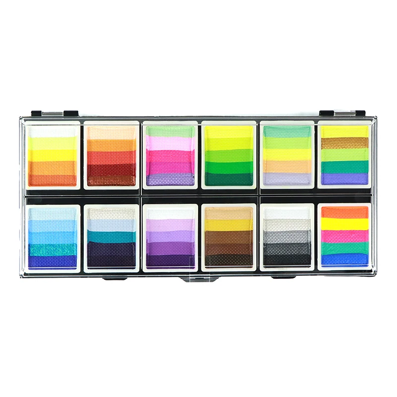 rainbow water activated split cake professional face painting kit face and body paint with stencils