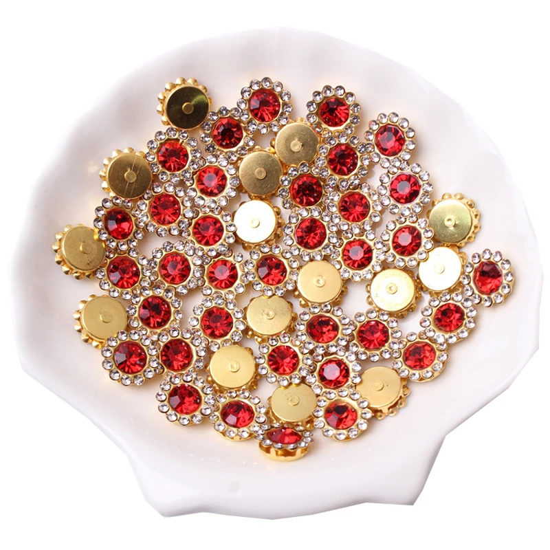 Round Glass 12mm 200Pcs Double Layer Round Rhinestones Sewn on With Hole Glass Drill for Hand Seam DIY Decorations Accessories