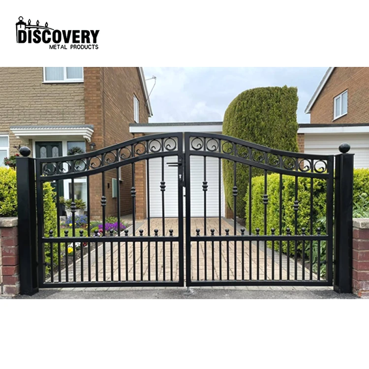 Double Swing Decorative Aluminum or Iron Gate Designs Simple Driveway Security Fencing Trellis Gate Black for garden