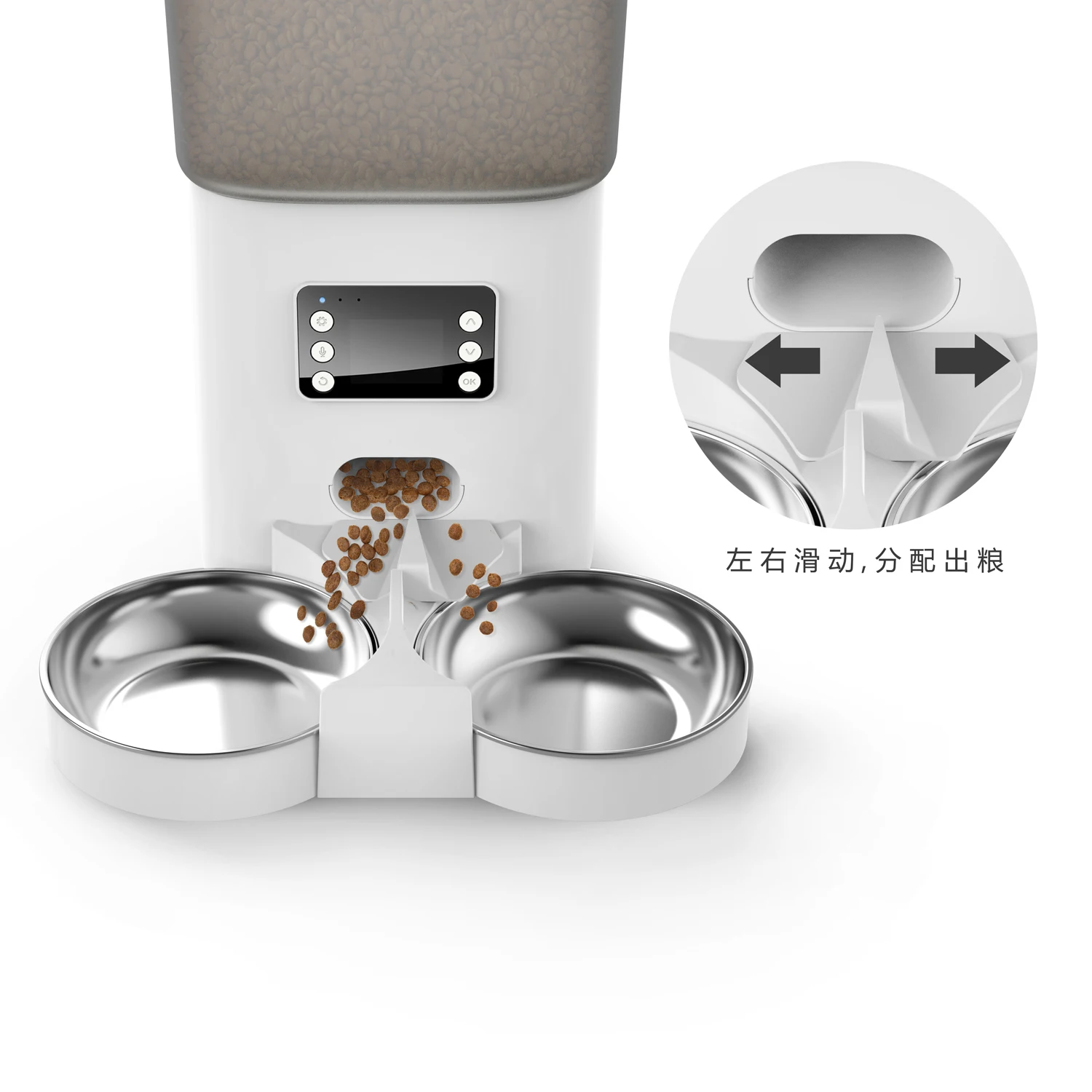 iPetDog 6L Automatic Pet Food Dispenser for Small Animals 10s Voice Recorder Timed two Stainless Steel Bowl for 2 Cats