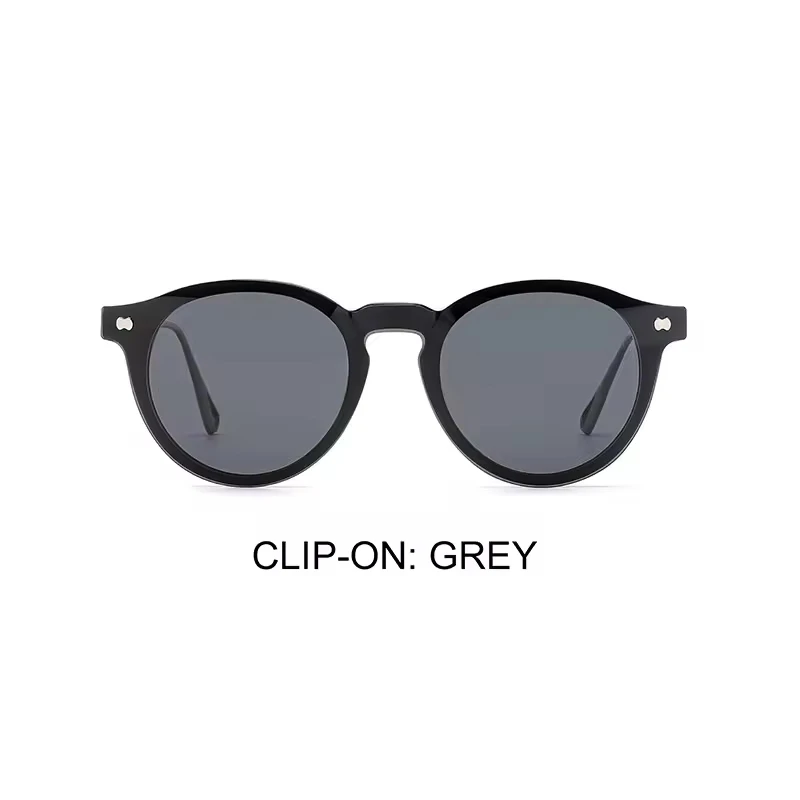 Wholesale 2-in-1 Stylish round Optical Glasses Unisex Polarized Lens Eyewear Magnifying Print Pattern Clip-on Acetate Acetate