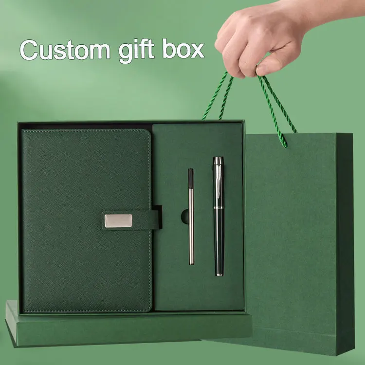 3 in 1 leather notebooks customizable Business corporate gift journal notebook with pen and gift box hardcover notebook gift set
