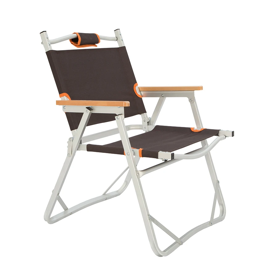 Aluminum lightweight portable outdoor camping beach chair with wooden handle