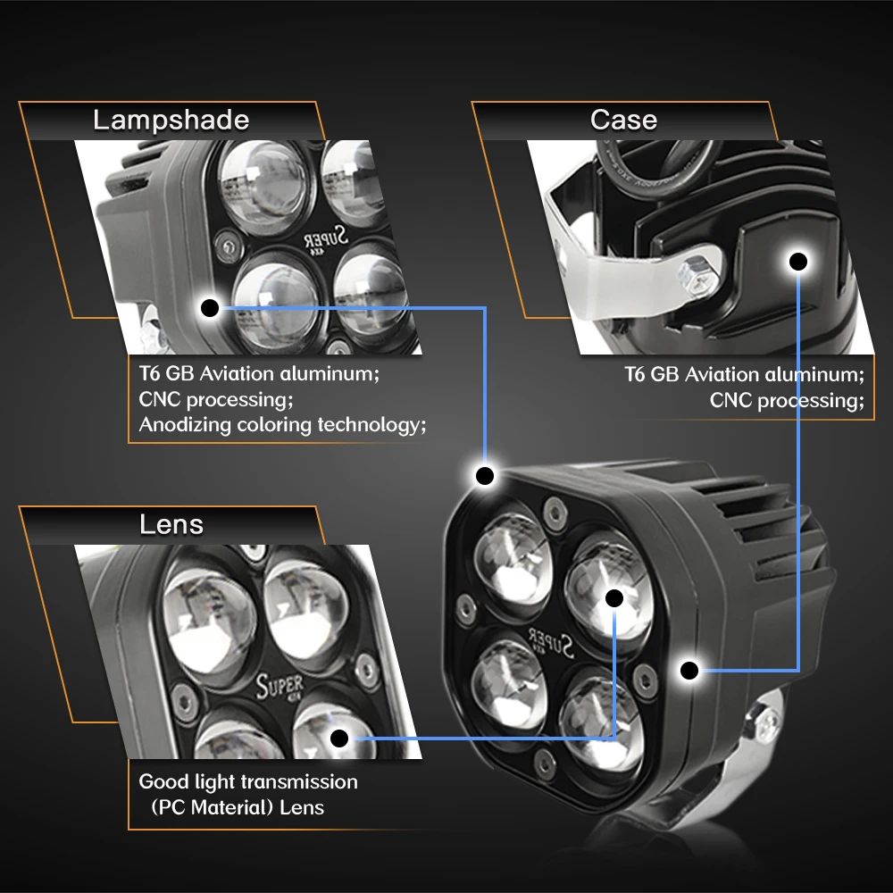 60W Spot fog Work Light Truck Car Vehicle Bumper White Yellow Dual Color Offroad 4X4 Auxiliary 3 Inch Mini Led Driving Light