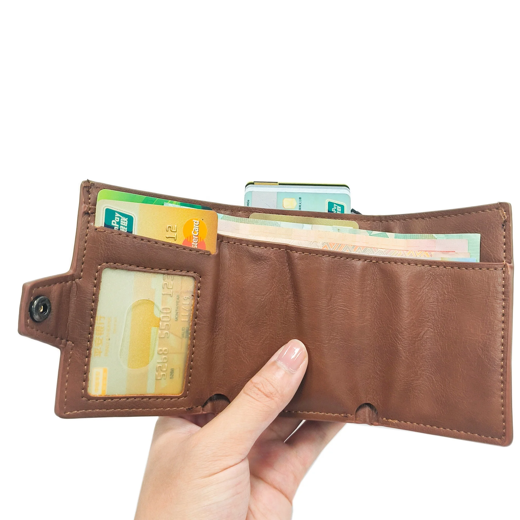 Wholesale Custom Slim Long Magnetic wallet RFID blocking aluminum money clip pop up credit card holder wallet with clip