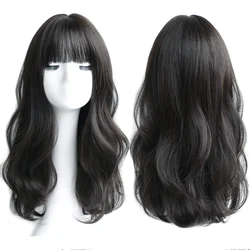 Long Synthetic Curly Wigs Natural Curly Dark Brown Wigs for Women Cosplay Wigs