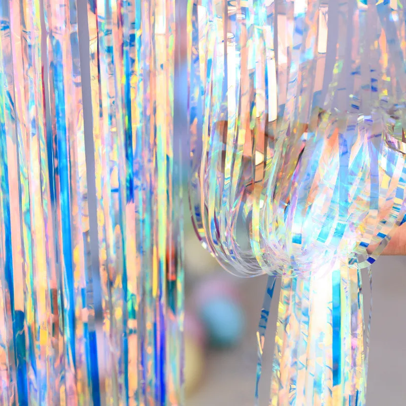 1x2m Gradient Rain Curtain Metallic Tinsel Foil Fringe Curtain Backdrop Party Backdrop Rain Curtain birthday Party Decorations