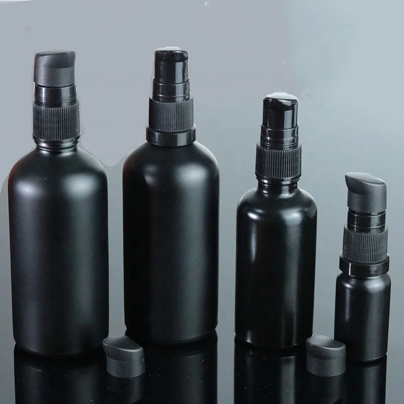 10 мл, 15 мл, 20 мл, 30 мл, 50 мл, 100 мл, оптовая продажа, матовая черная стеклянная бутылка для сыворотки, косметика с насосом (GRBL06) (62290063342)