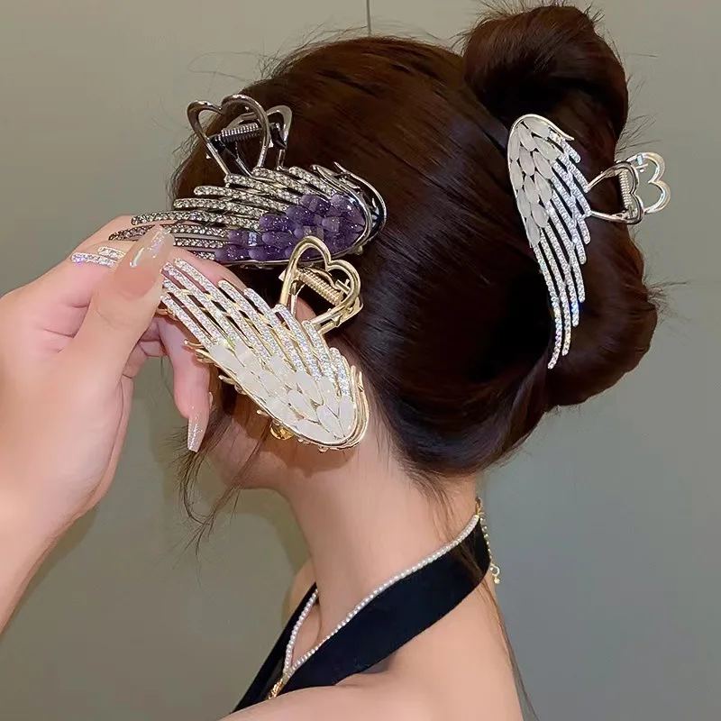 wholesale Custom Metal Crystal Wing Grabber Women Large High-End Hair Clip Stone Hair Claws Rhinestone Headpiece