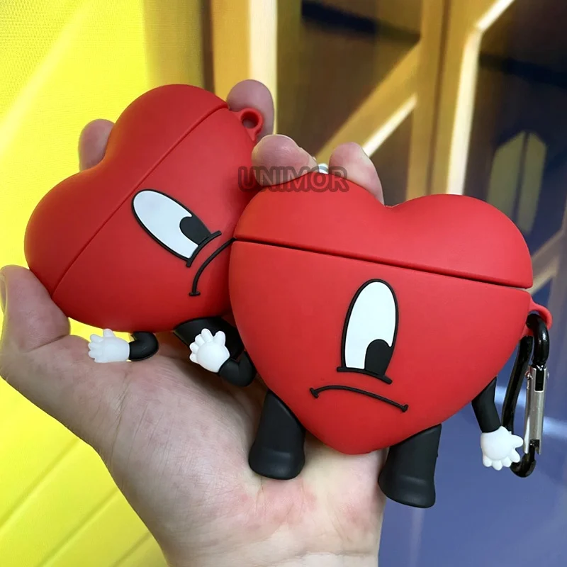NEW Arrival 1 2 3 pro 2 red Heart Cute protective carryiny case for airpods bad bunny airpod case