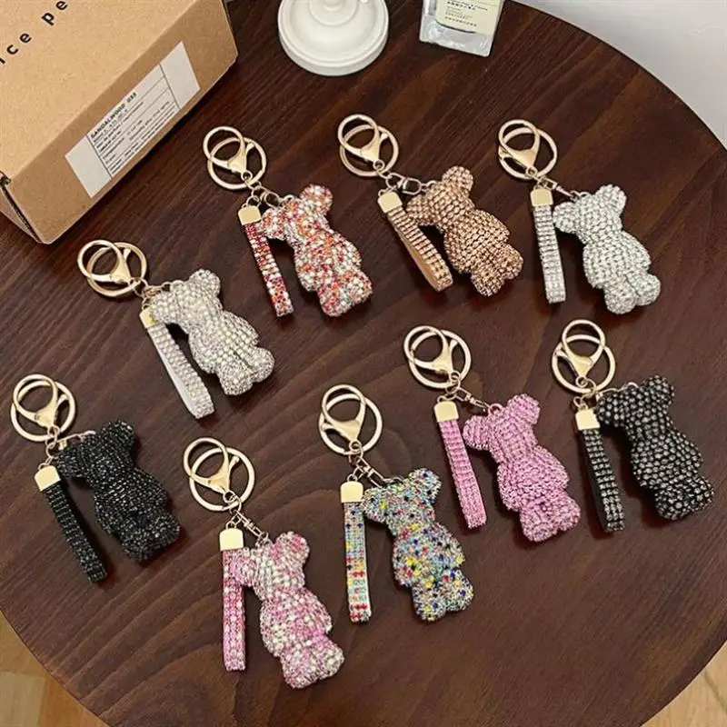 Wholesale Bling Teddy Bear Keychain Cute Key Chains Car Accessories Fashion Rhinestones Bea Keychains for Women Girls