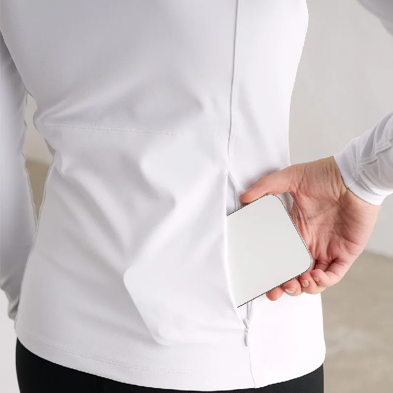 Hot Sale Spring Simple  Nylon Spandex 1/4 Zipper Long Sleeve Crop Tops Casual Streetwear Tshirt For Women