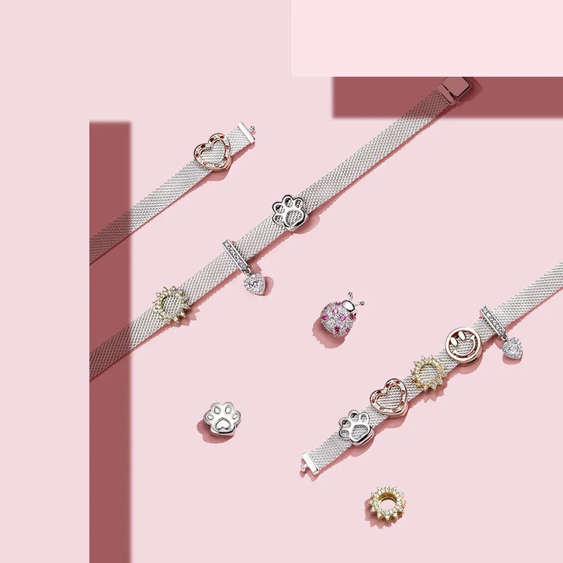 Jilina Original DIY Beaded Bracelet S925 Sterling Silver Smiley Bee Ladybug Loose Bead Gold Plated Accessory for Gift