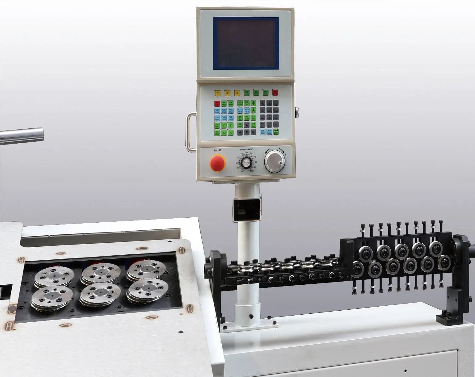 CAD Input CNC Auto Square Basket Mesh Hanger Forming Bender Steel Wire Rod Flattening Punching Chamfer 2D Bending Machine