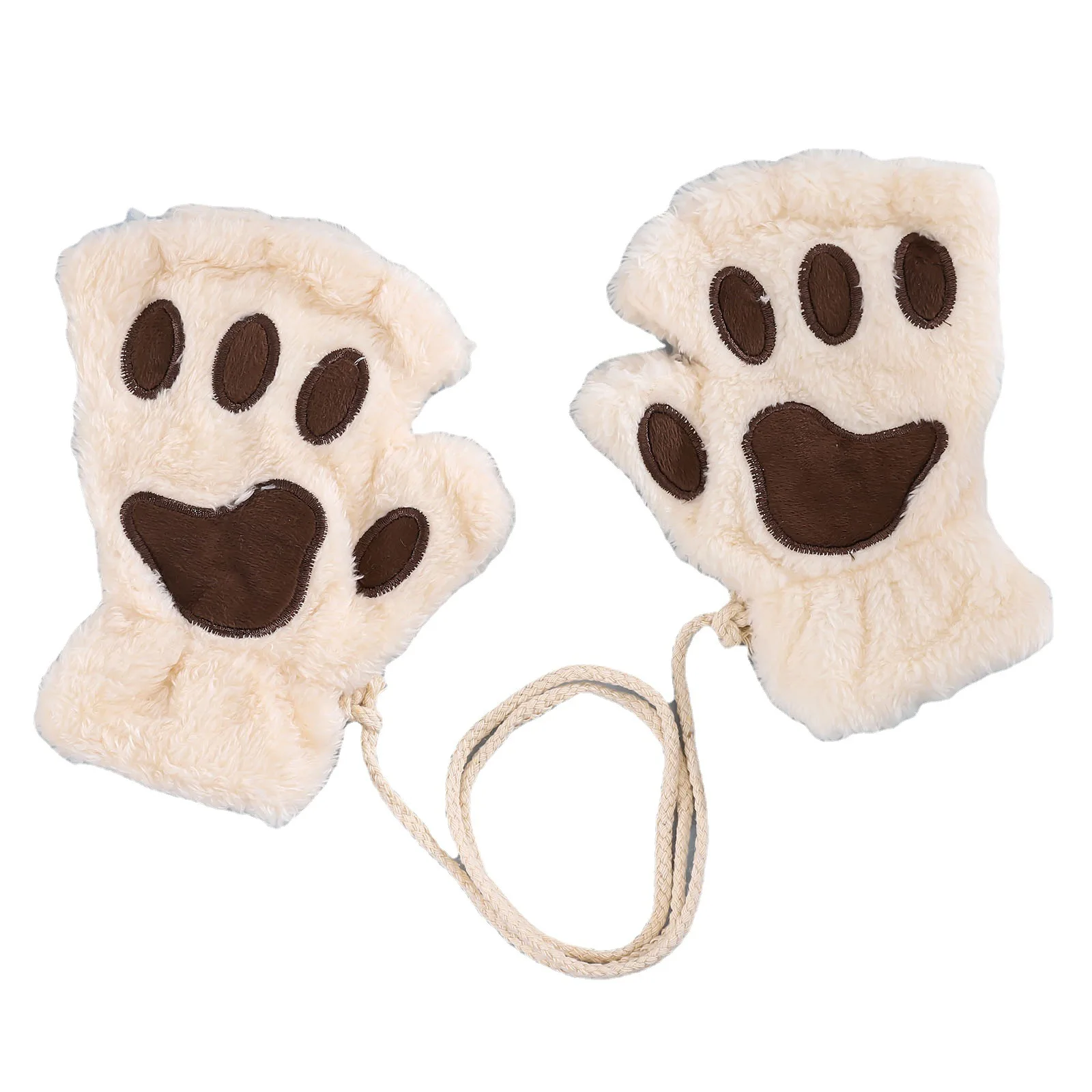 K434 Cartoon Cute Cat Claw Paw Gloves Women Plush Mittens Warm Soft Plush Short Fingerless Fluffy Bear Cat Gloves Half Finger
