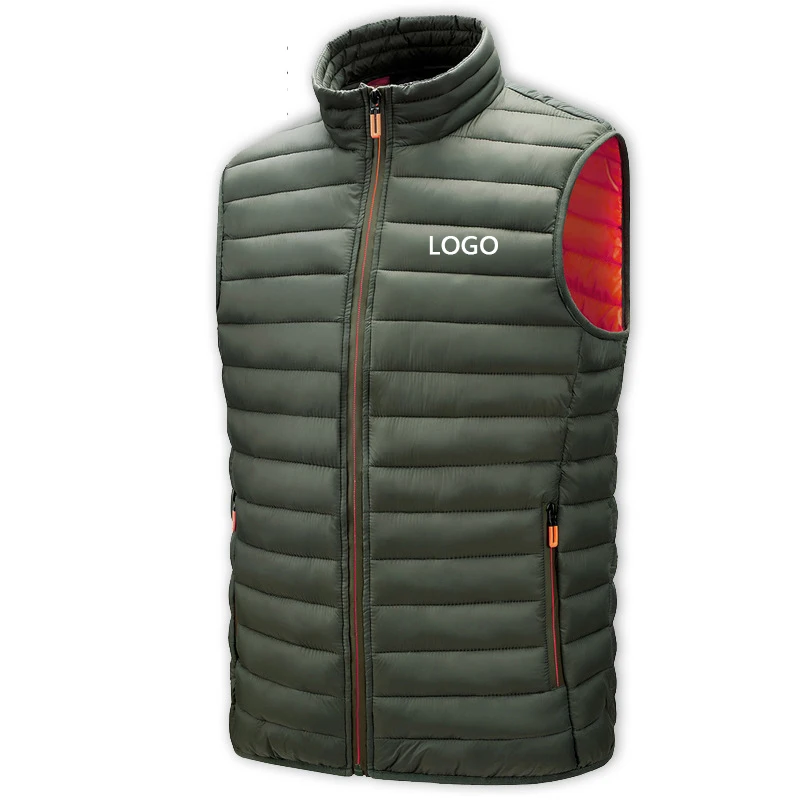 OEM Custom Logo Sleeveless Puffer Vest for Men High Quality Plus Size Waistcoats with Zip Pockets for Winter