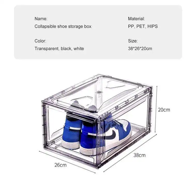 Wholesale Transparent Plastic Sneaker Stackable Shoe Storage Boxes Magnetic Clear Shoe Box