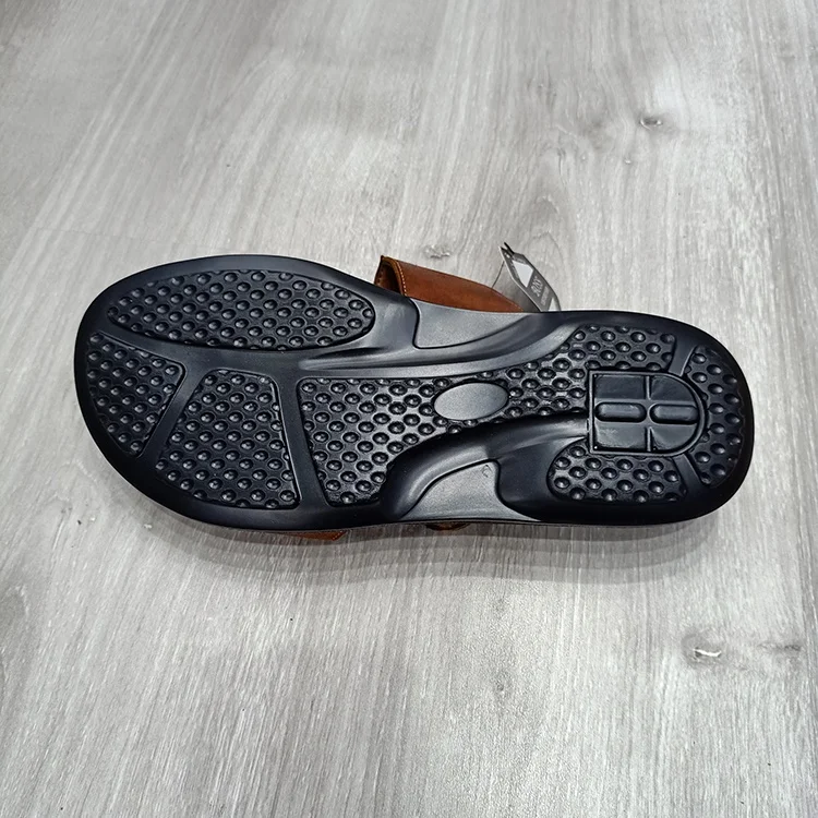 New design vintage leather good quality hardware decorative belt buckle mens slides slippers
