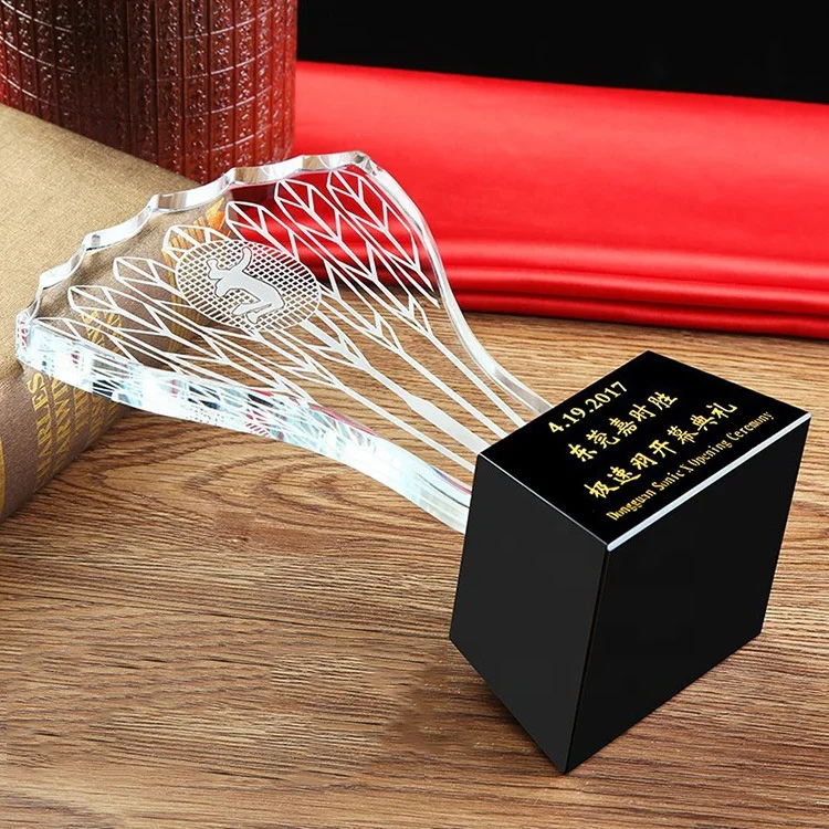 Crystal Badminton Award Trophy / Badminton Sport Trophy Awards Quality Sport Crystal Trophy