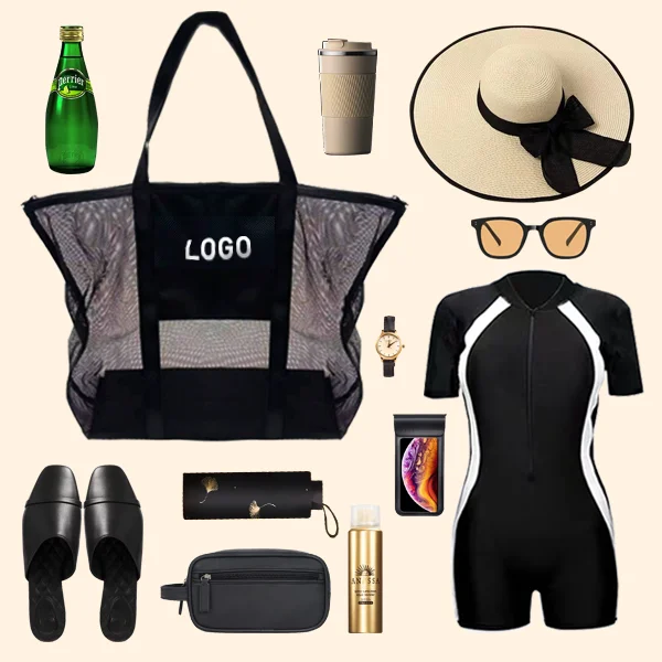 oyhb-381 Customized Fashion Print Large Mesh Tote Bag Personality Hollow Out Grid Beach Bag Nylon Waterproof Beach Bag