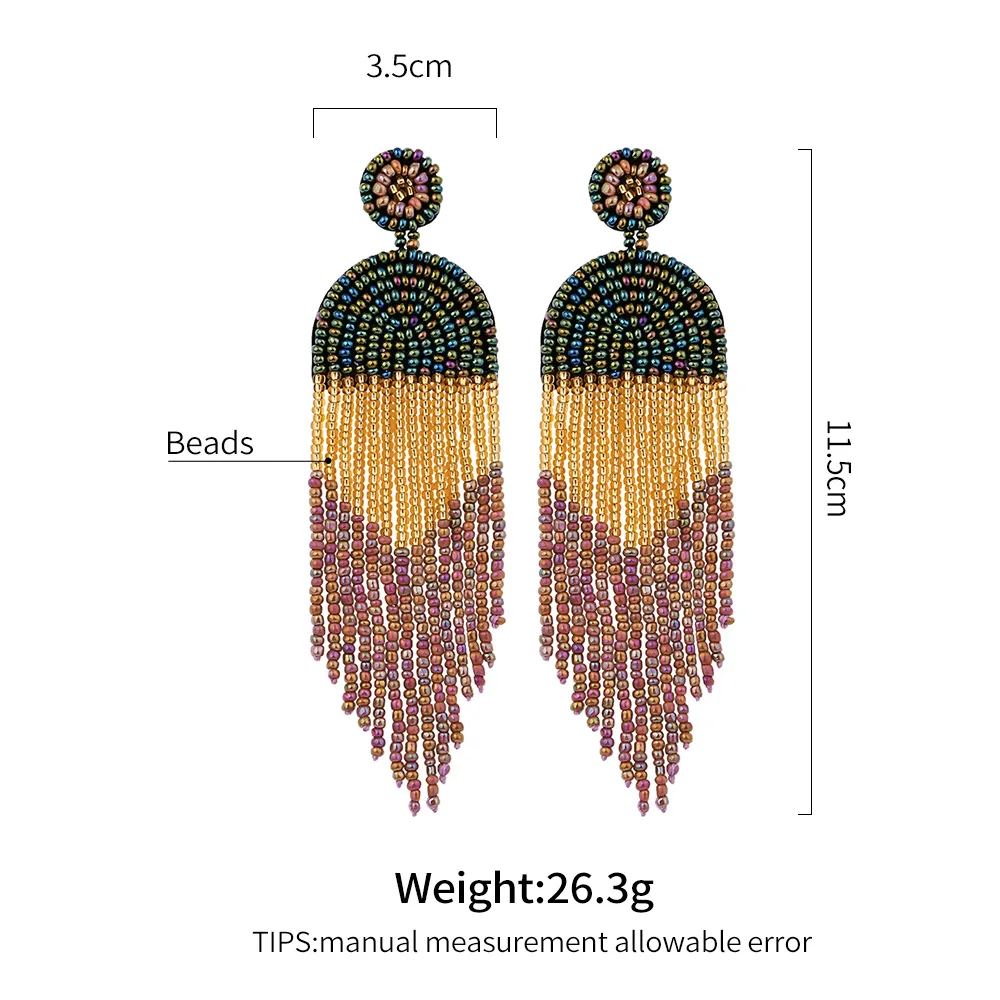 2024 2022 Native American Handmade Bohemia Jewelry Stainless Steel Miyuki Seed Beads Tassel Dangle Hoop Earring Set for Women