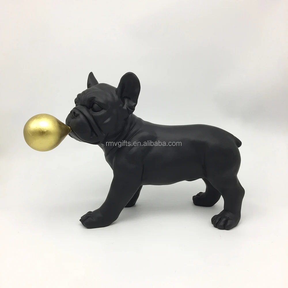Cost Effective Home Resin Animal Dog with Bubble Simulation French Bulldog Statue Desktop Decoration