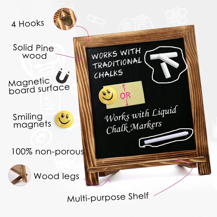 hot sale natural solid pine vertical wooden frame blackboard magnetic chalk board easel for wedding home decor