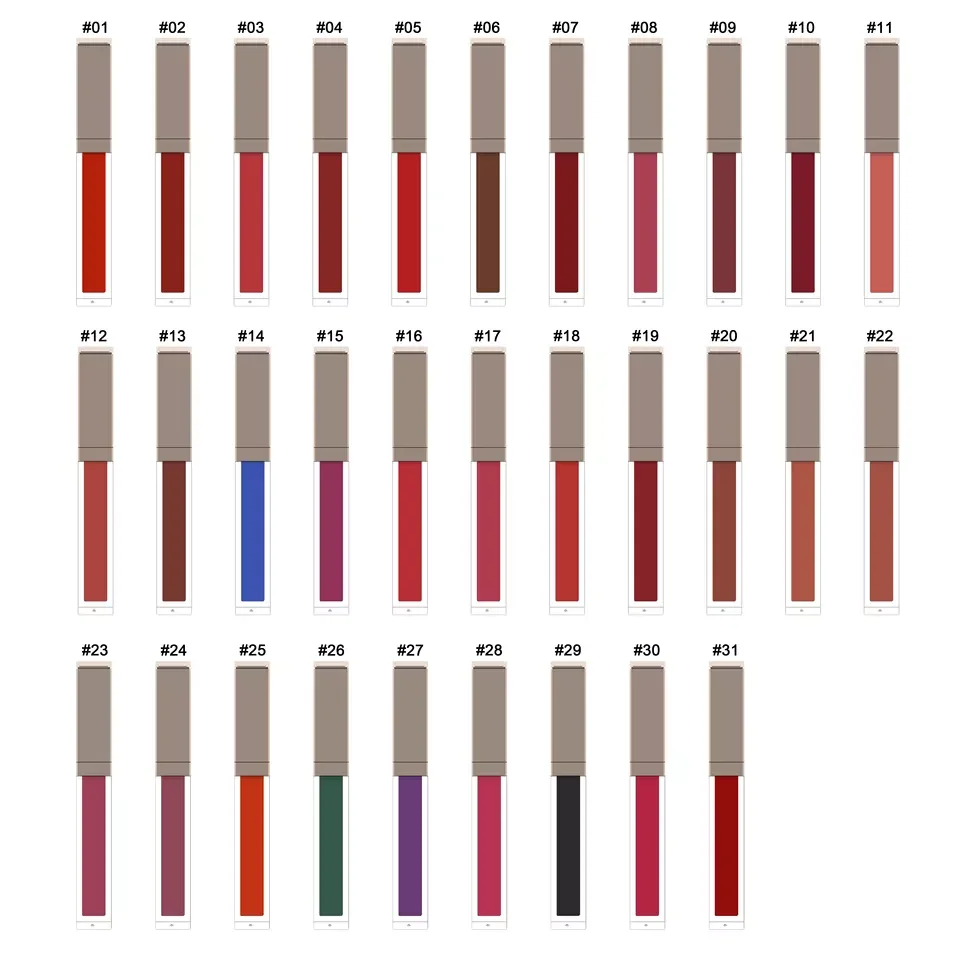 Custom Private Label Nude Organic Liquid 24 Hours Long Lasting Cruelty Free Waterproof 31 Colors Vegan Matte Lipstick