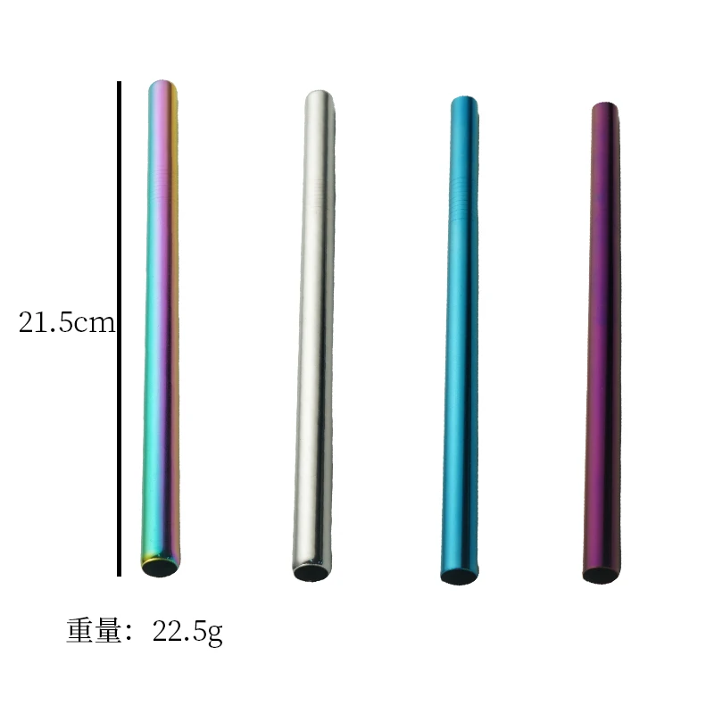 LOW MOQ Stainless Steel Smoothie Straws Wide Reusable Rainbow Metal Straws Fat Boba Straw for Bubble Tea