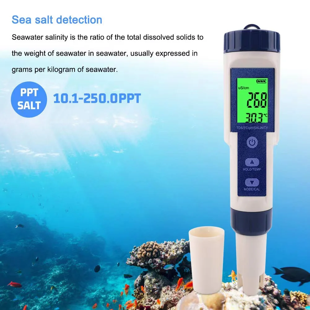 XIUDA 5 in 1 Convenient digital EC TDS PH temperature salinometer  9909 Water purifier drinking tap water quality tester