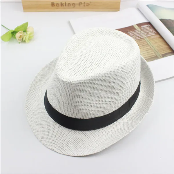
Summer British roll brim straw kids boy women men travel shade beach jazz straw hat cap 