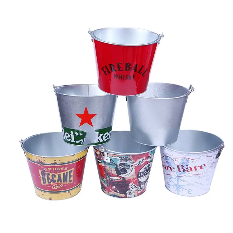 liquor gift galvanized color print logo 5L beer ice bucket tub cooler chiller bin for whiskey wine vodka tequila rum champagne