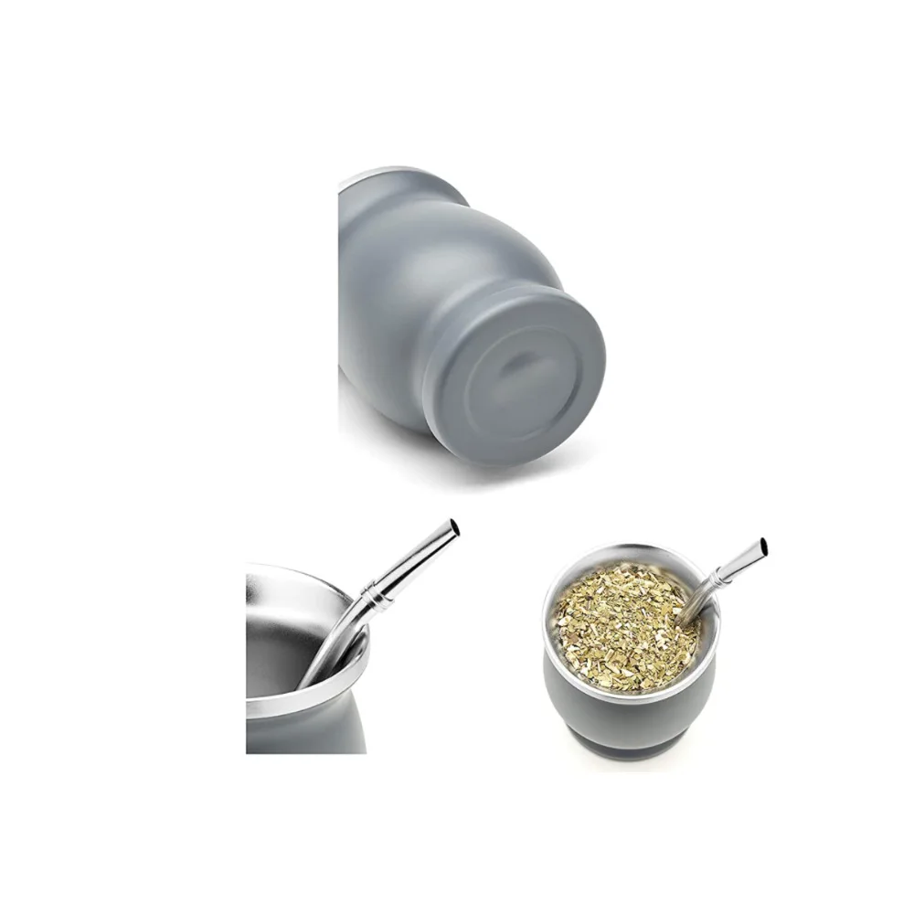 Argentina 8oz yerba mate tea tea cup double walled insulated Stainless steel yerba mate cup with straw