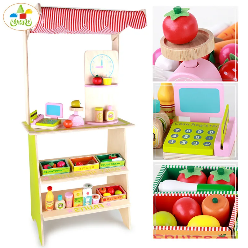 Kids mini market play set wooden military toys Mini shop play set toy for the kids play