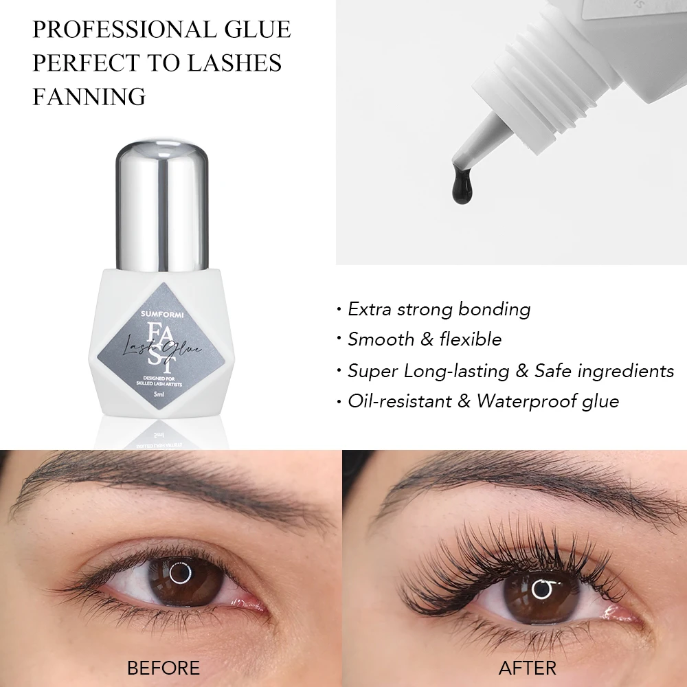 Sumformi 0.2S/0.3S/0.5S Second Professional Flexible Strong Lash Glue Alkoxy Cyanoacrylate Lash Glue Eyelash Glue Acrylate Free