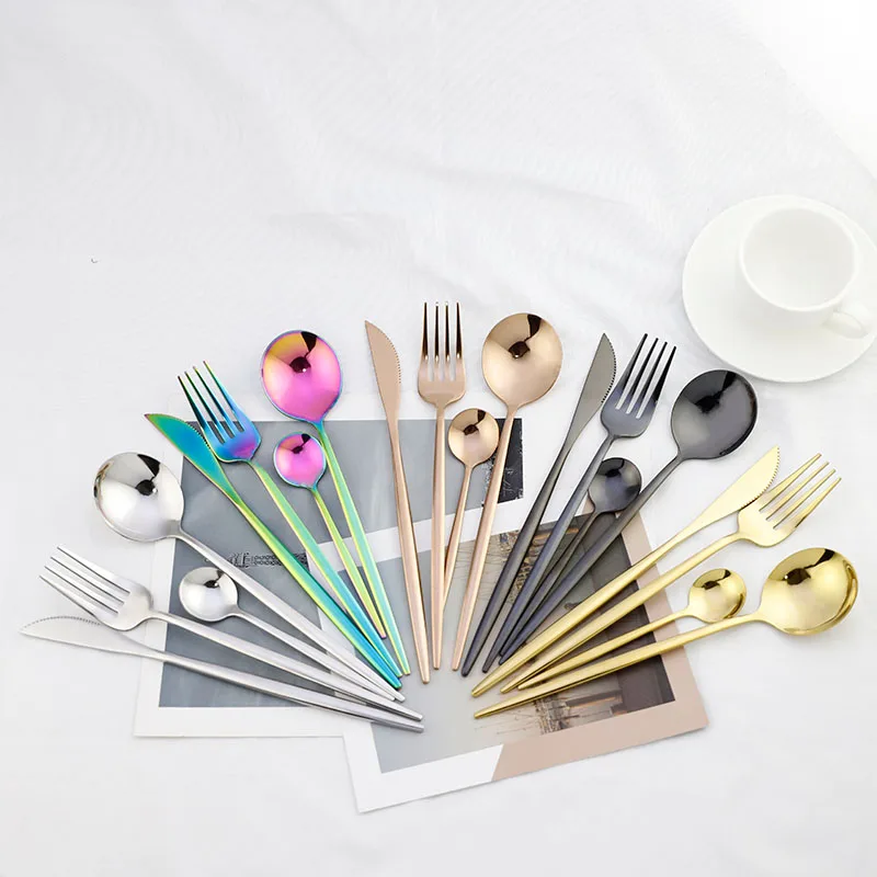 
High quality 304 bright titanium plated Portuguese tableware set gift box set 