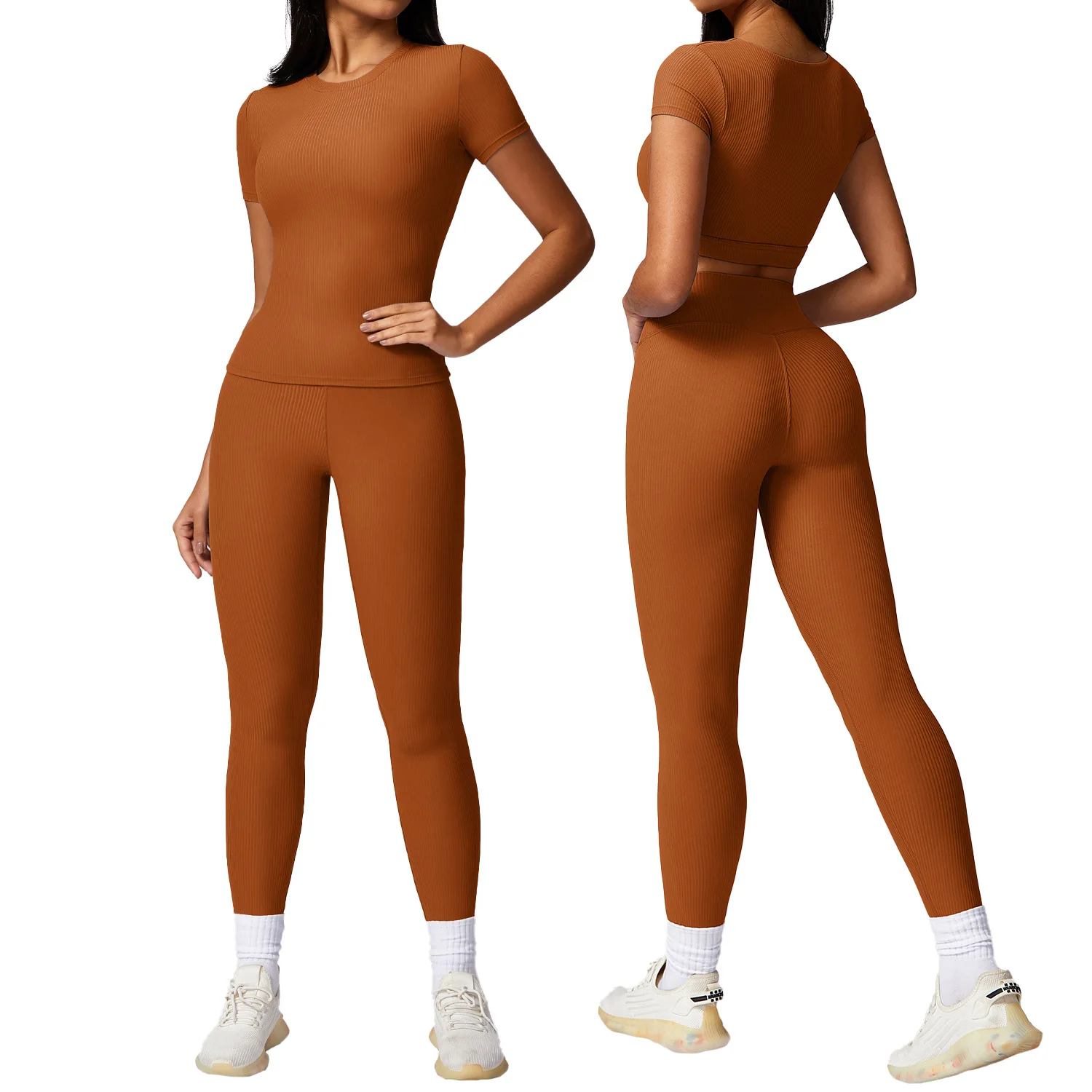 topRunning Fitness Short sleeved Shock Absorbing Quick Drying Tight Yoga Dress Thread Leisure Sports Set for Women 8616
