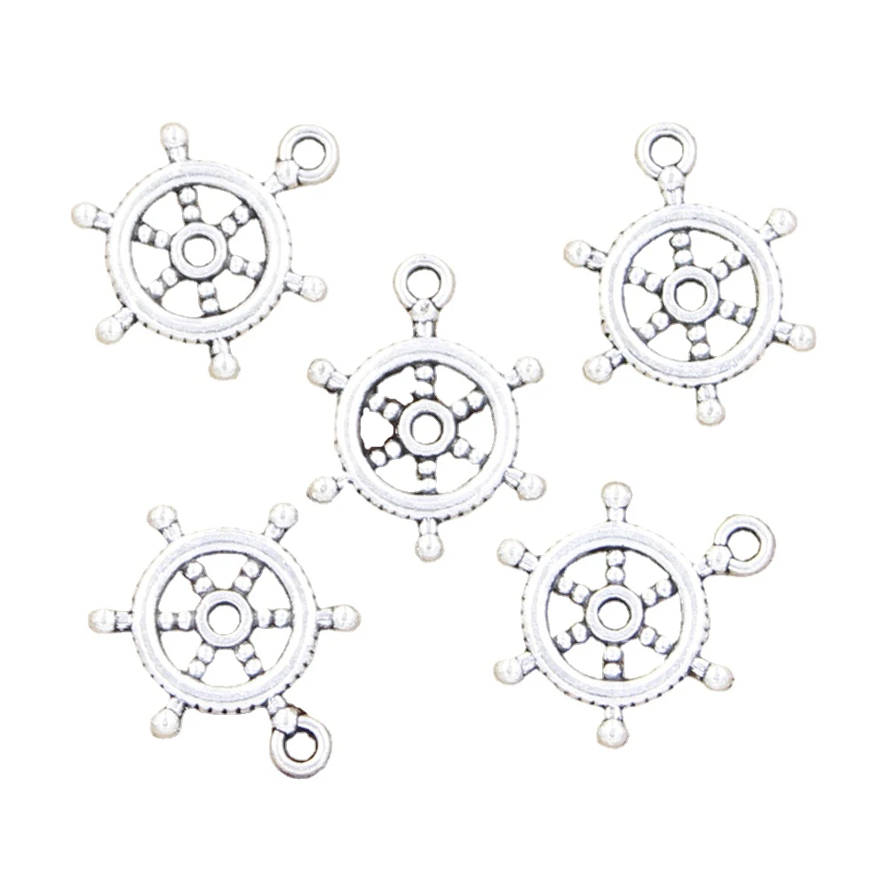 Charms Ships Wheel Helm Rudder 20x15mm Tibetan Silver Color Pendants Antique Jewelry Making DIY Handmade Craft