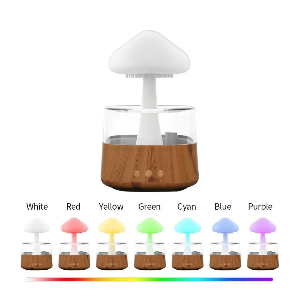 Wood Grain Mushroom Air Humidifier 450ML USB Rain Essential Aroma Diffuser 7 Colors Night Light Timing Cloud Air Humidifier